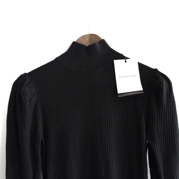 Who What Wear High Neck Puff Shoulders Ribbed Long Sleeve Dress NWT XS - Picture 2 of 8